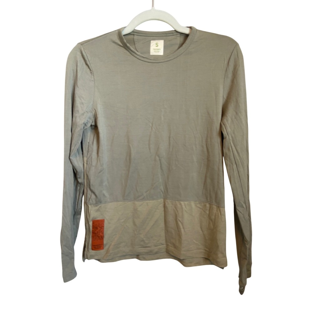 Tracksmith  Long Sleeve Running Shirt Olive Tan Wool Blend S